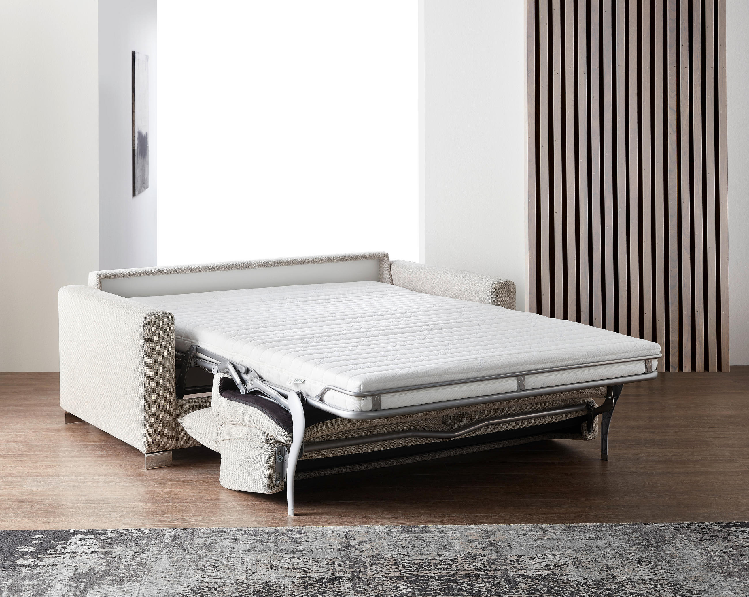 SCHLAFSOFA Chenille, Flachgewebe Beige  - Chromfarben/Beige, KONVENTIONELL, Textil/Metall (194/84/100cm) - Bali