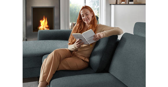 ECKSOFA  in Chenille, Flachgewebe Blau  175/316 cm  - Blau/Schwarz, Design, Textil/Metall (175/316cm) - Dieter Knoll