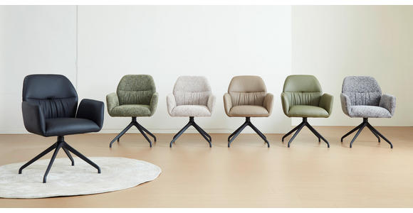 ARMLEHNSTUHL  Sitzfläche 360° drehbar, automatische Rückholfunktion  Echtleder  - Schwarz/Hellgrün, Design, Leder/Metall (62/89/63cm) - Dieter Knoll