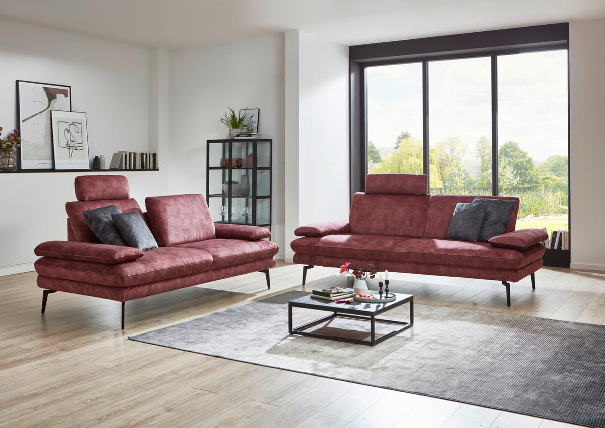 3-SITZER-SOFA in Velours Dunkelrot  - Beige/Schwarz, Design, Textil/Metall (222/89/104cm) - Dieter Knoll