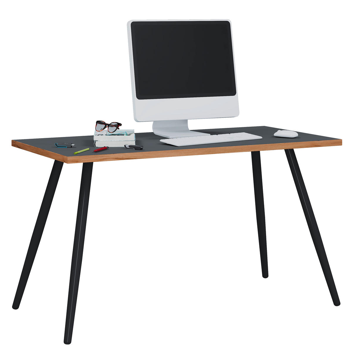 SCHREIBTISCH 138/80/70 cm Anthrazit, Honigeiche  - Honigeiche/Anthrazit, Design, Holzwerkstoff/Metall (138/80/70cm) - P & B