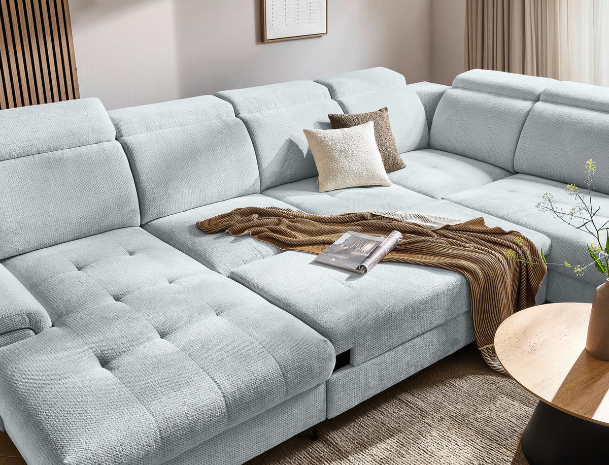 WOHNLANDSCHAFT Hellgrau Struktur  - Hellgrau/Schwarz, Design, Textil/Metall (190/364/270cm) - Stylife