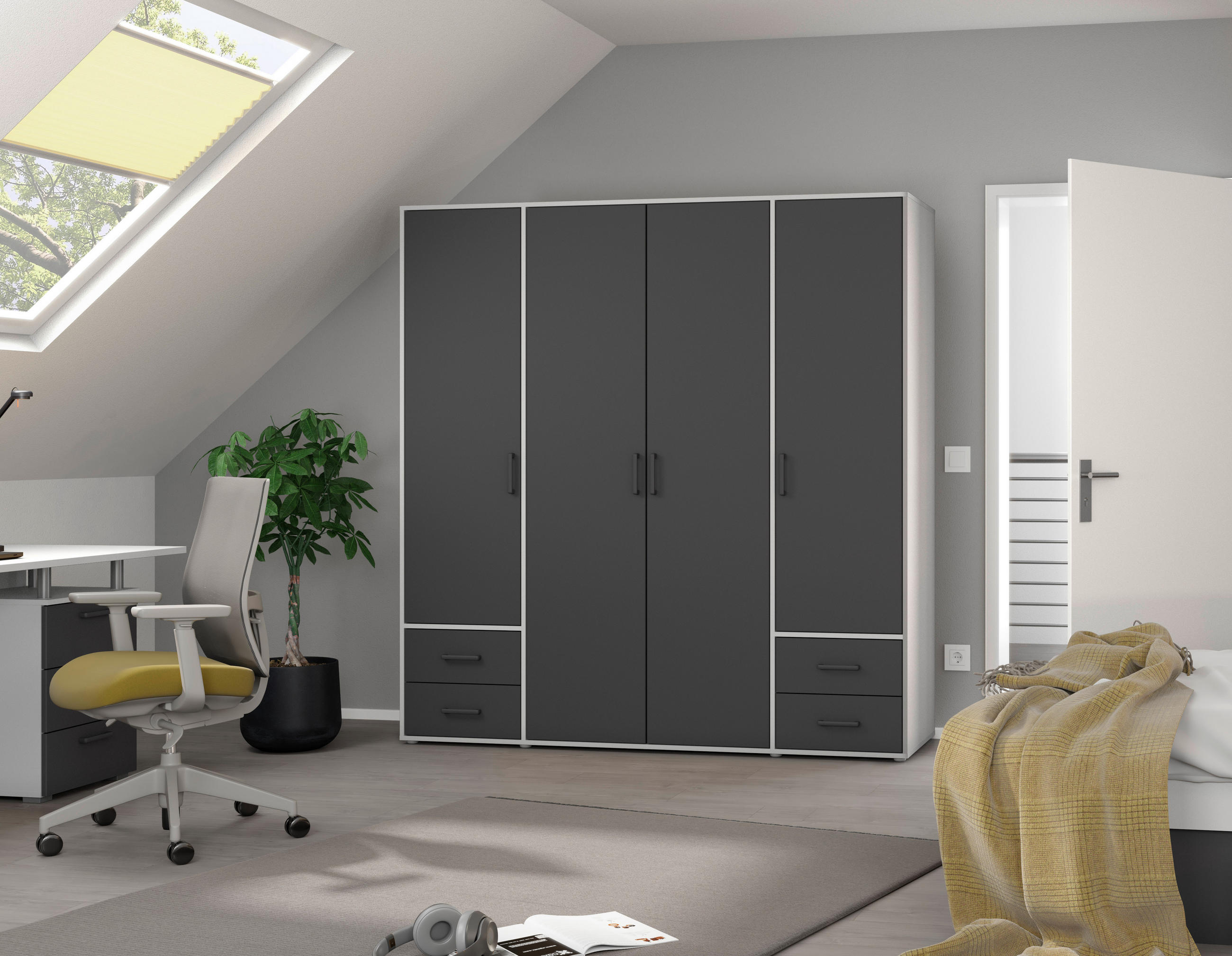 DREHTÜRENSCHRANK in Grau, Weiss  - Weiss/Grau, Modern, Holzwerkstoff/Kunststoff (187/194/53cm) - Rauch Möbel
