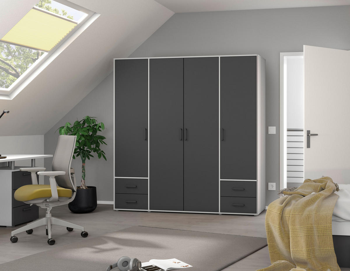DREHTÜRENSCHRANK in Grau, Weiss  - Weiss/Grau, Modern, Holzwerkstoff/Kunststoff (187/194/53cm) - Rauch Möbel