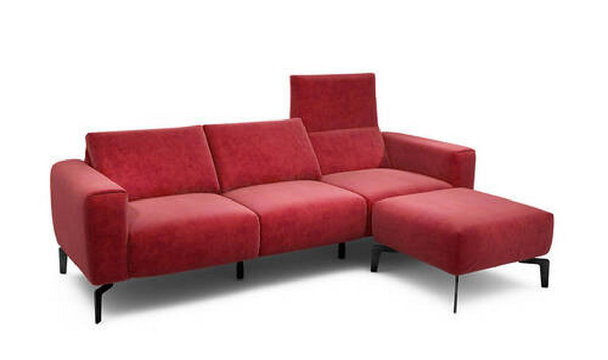 Dreisitzer inkl. Hocker in Samt Rot  - Rot/Schwarz, Design, Textil/Metall (250/86/86-94cm) - SENSOO