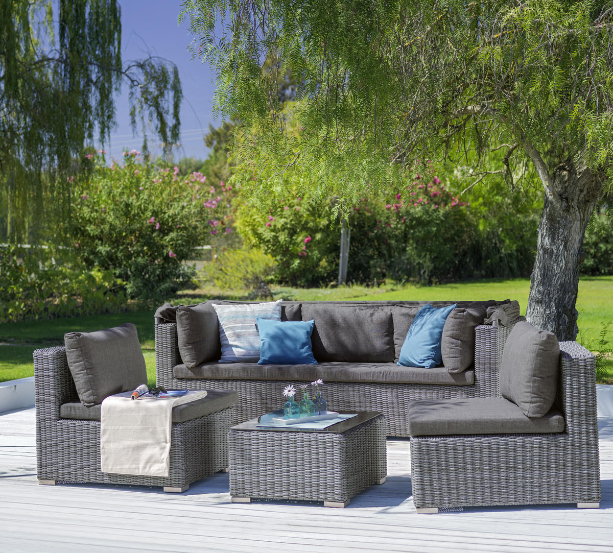 LOUNGE GARNITÚRA   228/70/84 cm  - szürke, Romantik / Landhaus, műanyag/textil (228/70/84cm) - Ambia Garden