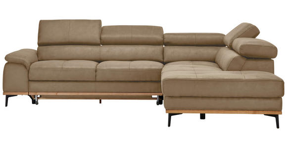 ECKSOFA  in Lederlook Sandfarben Bettkasten, Schlaffunktion, Kopfteilverstellung  282/226 cm  - Sandfarben/Schwarz, Natur, Holz/Textil (282/226cm) - Novel