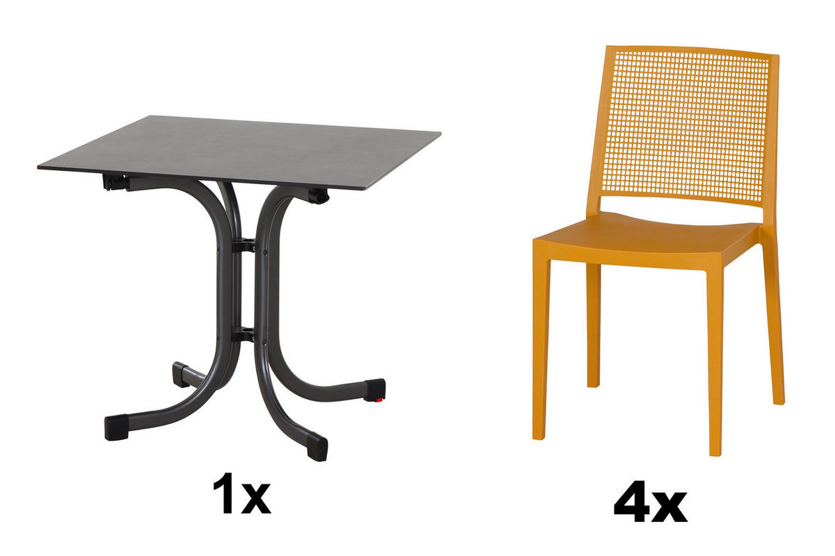 GARTENGARNITUR 5-teilig Stahl  - Anthrazit/Gelb, Basics, Kunststoff/Metall (80/80/80cm) - Siena Garden