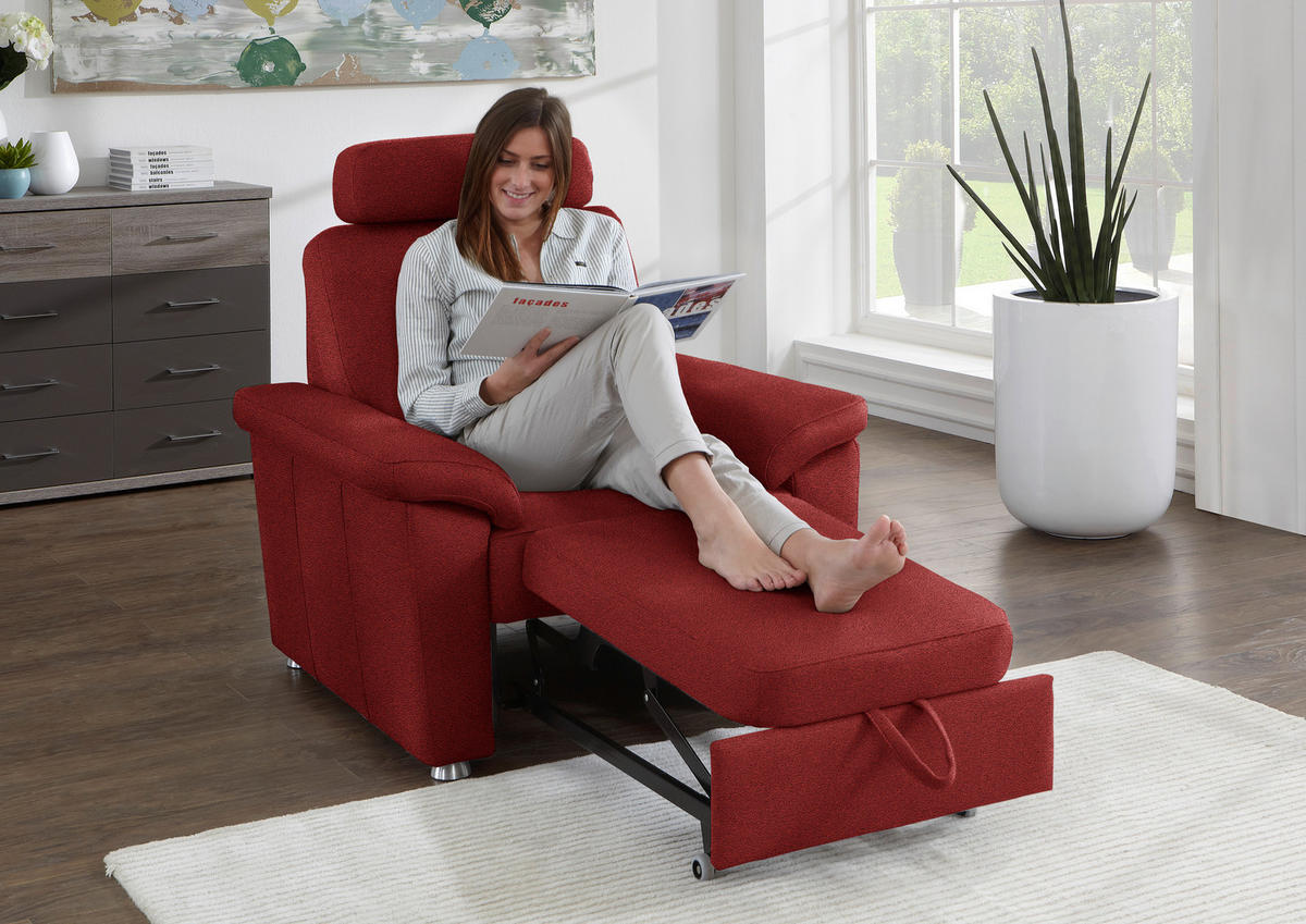 FERNSEHSESSEL in Webstoff Rot  - Silberfarben/Rot, Konventionell, Textil/Metall (102/91/91-159cm) - Beldomo System