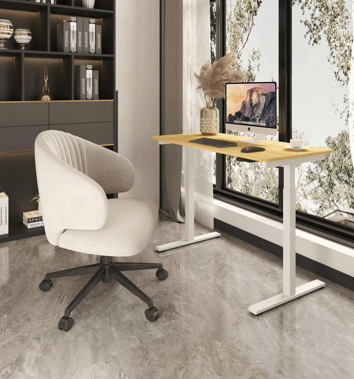 SCHREIBTISCH höhenverstellbar  - Eichefarben/Weiß, MODERN, Holzwerkstoff/Metall (120/60/73,5/118cm) - Livetastic