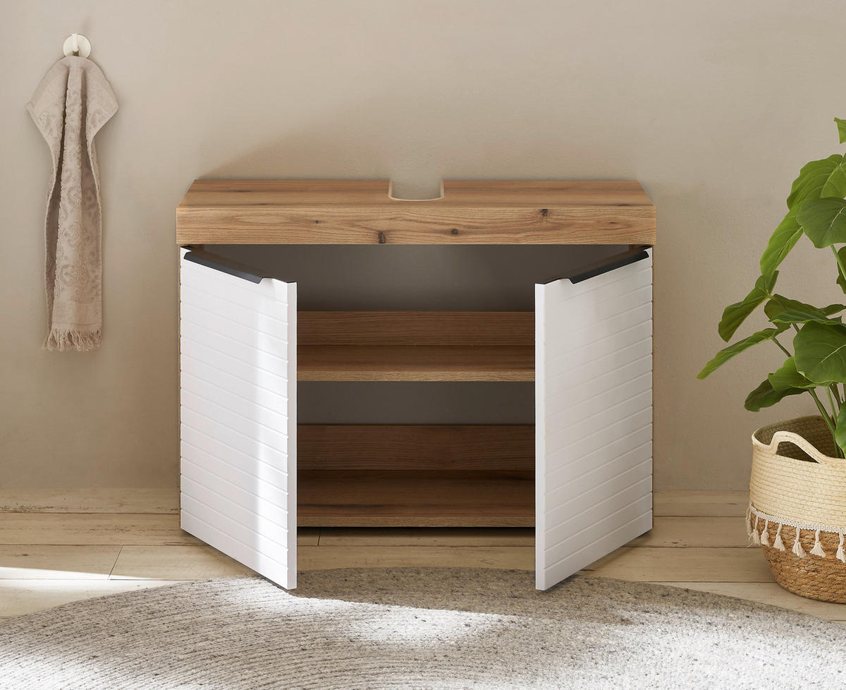 WASCHBECKENUNTERSCHRANK 80/56/34 cm  - Eichefarben/Schwarz, Basics, Holzwerkstoff/Kunststoff (80/56/34cm) - MID.YOU