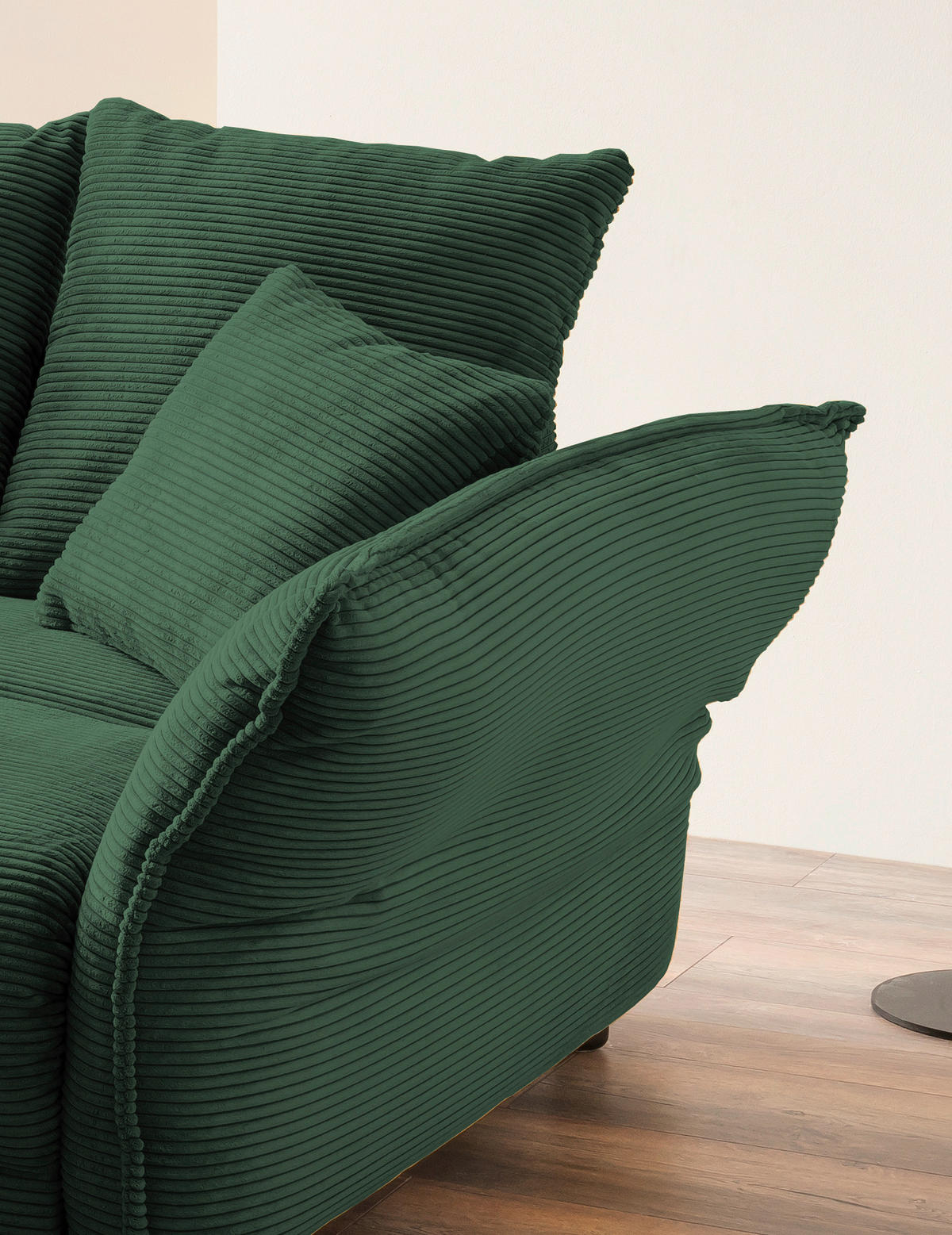 BIGSOFA in Cord Dunkelgrün  - Chromfarben/Dunkelgrün, Modern, Kunststoff/Textil (242/71/90/131cm) - Livetastic