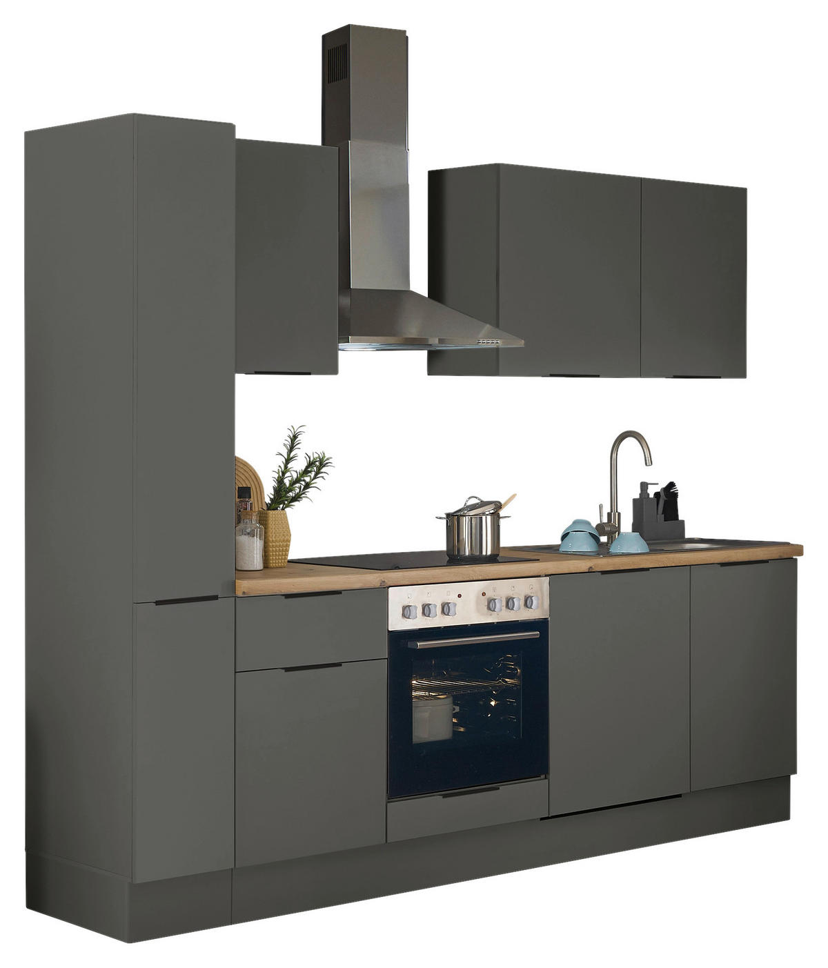 KÜCHENBLOCK   in Graphitfarben  - Schwarz/Graphitfarben, Basics, Holzwerkstoff/Metall (250/211/60cm) - Xora