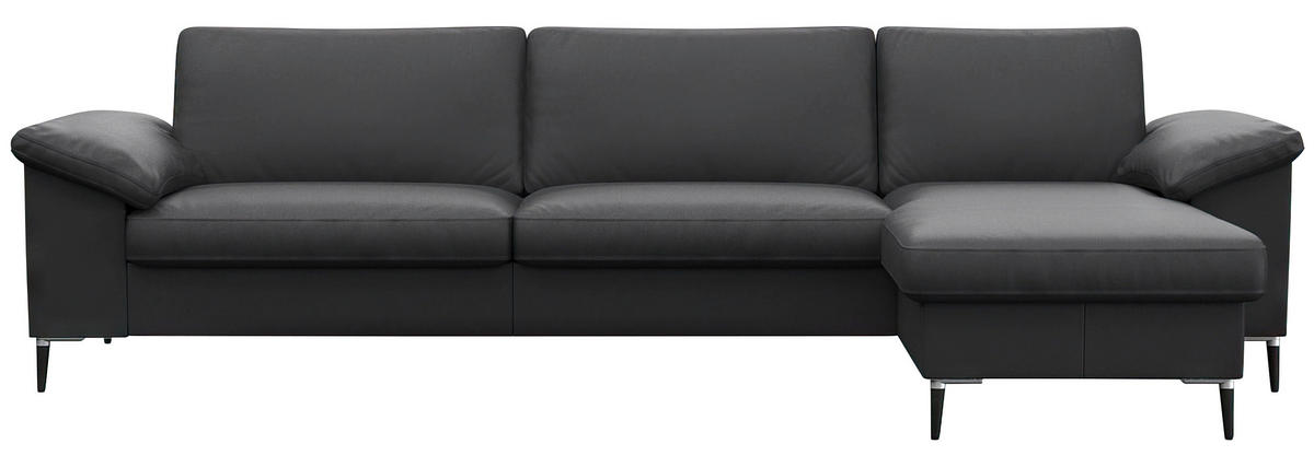 ECKSOFA Schwarz Echtleder  - Schwarz/Alufarben, Design, Leder/Metall (274/159cm) - Livetastic