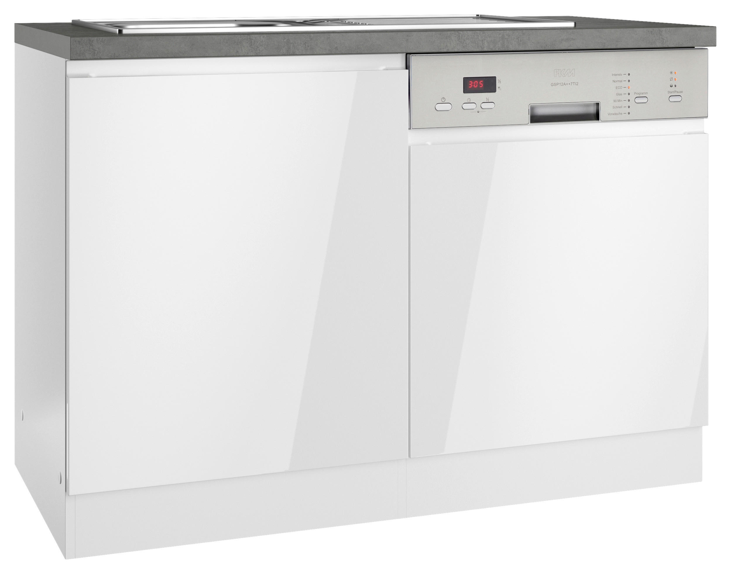SPÜLENUNTERSCHRANK 120/86/60 cm  in Grau, Weiß, Weiß Hochglanz  - Weiß Hochglanz/Weiß, LIFESTYLE, Holzwerkstoff (120/86/60cm) - Held