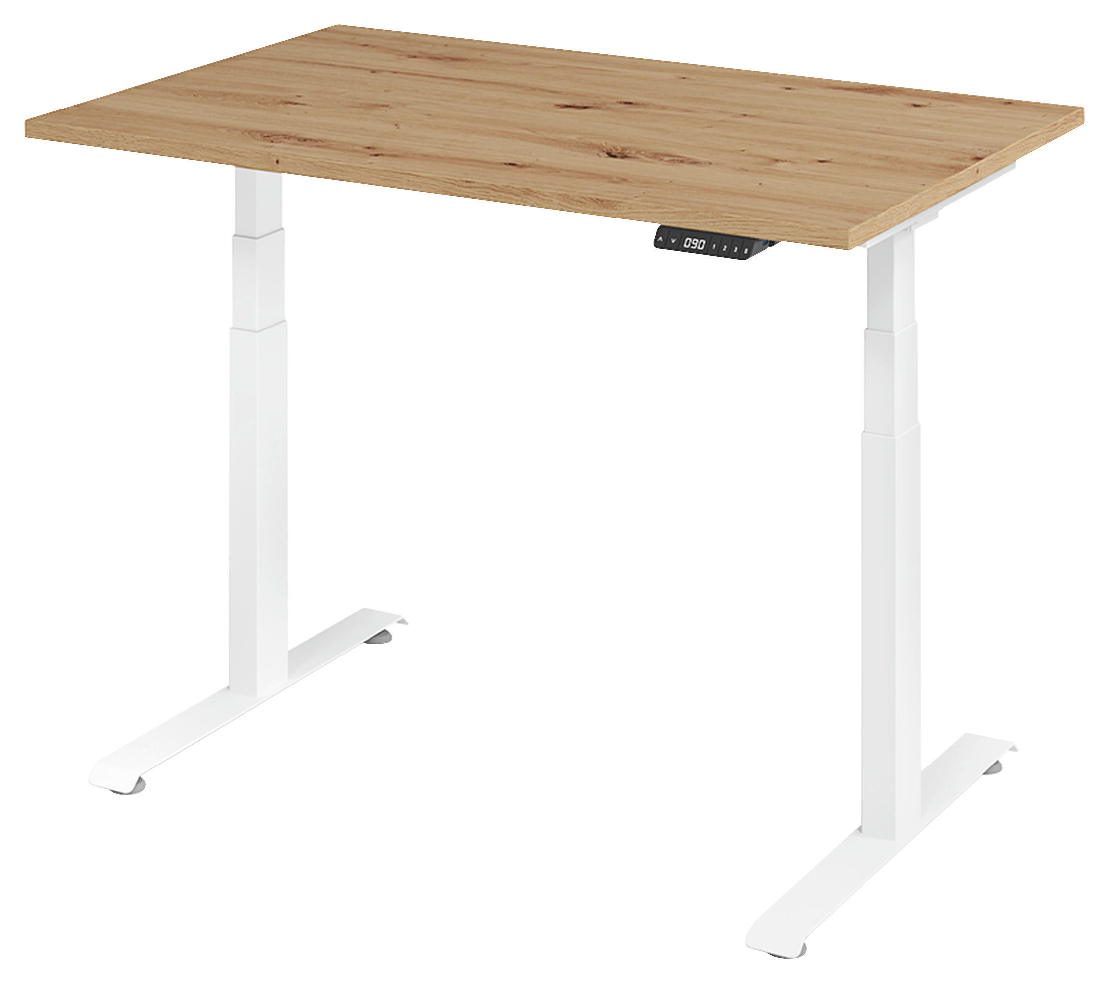 SCHREIBTISCH 140/80/64,5-129,5 cm Weiß, Eichefarben elektrisch höhenverstellbar  - Eichefarben/Weiß, KONVENTIONELL, Holzwerkstoff/Metall (140/80/64,5-129,5cm) - Venda