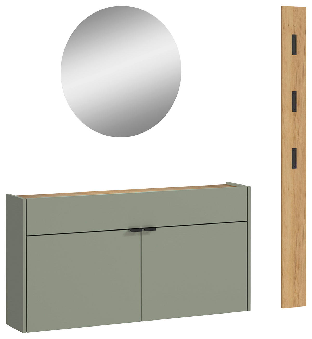 GARDEROBE 3-teilig  in 140/200/22 cm  - Eichefarben/Grün, Design, Glas/Holzwerkstoff (140/200/22cm)