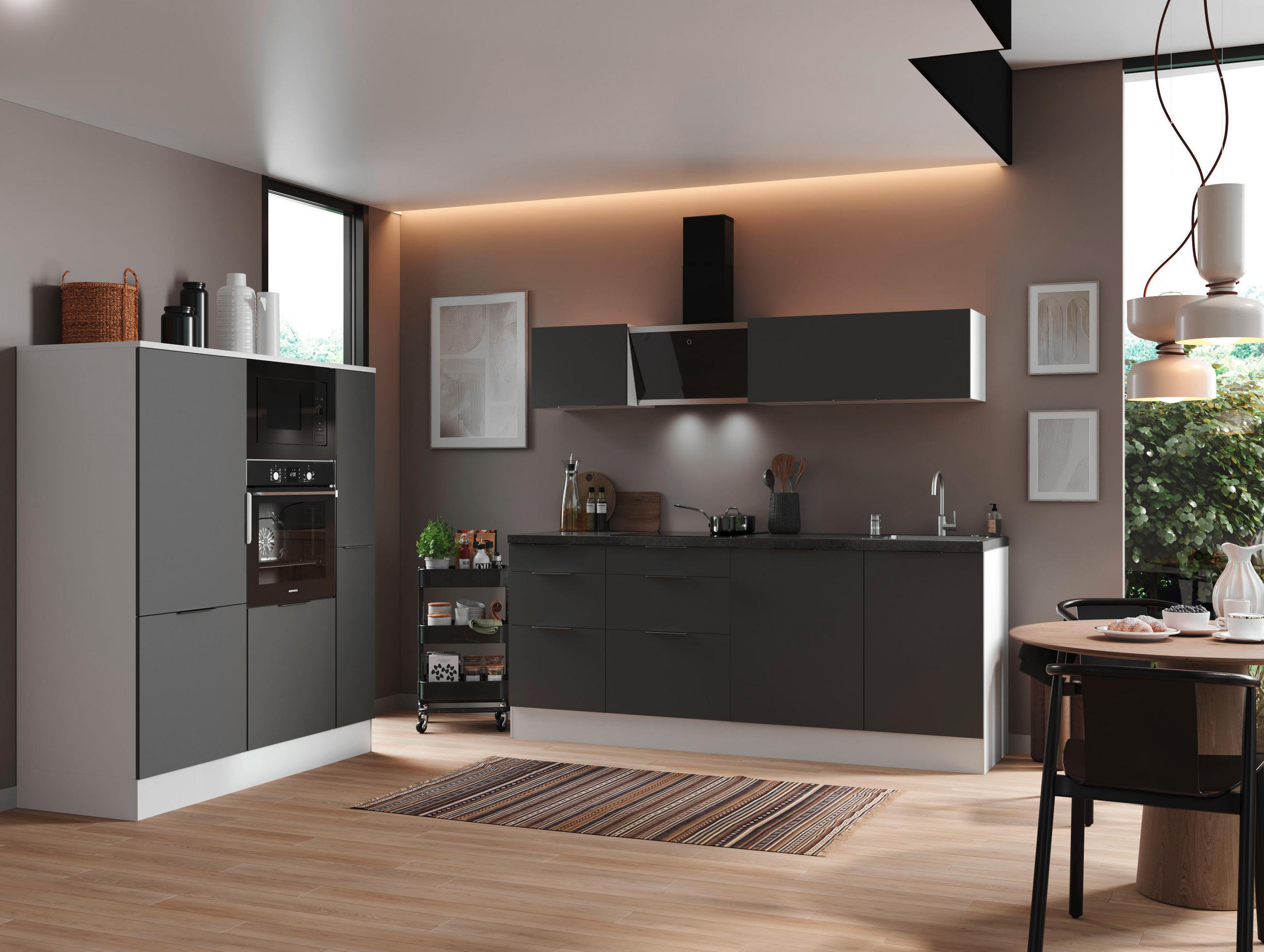 KÜCHENBLOCK 370 cm   in Grau, Weiß  - Weiß/Grau, LIFESTYLE, Holzwerkstoff/Metall (370cm) - Respekta