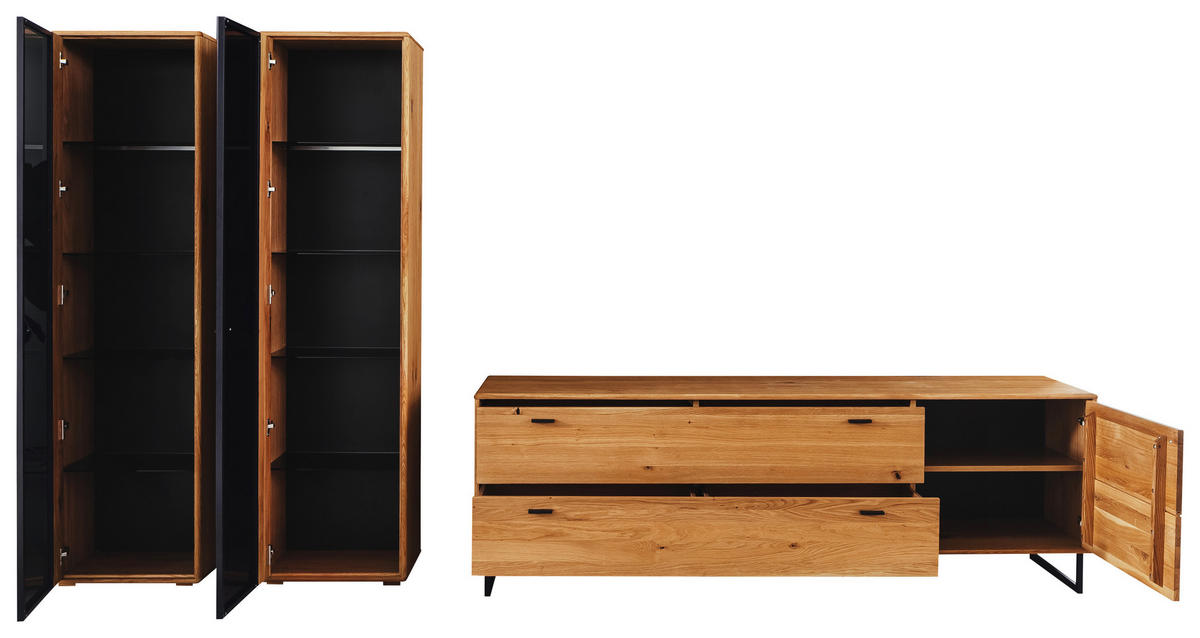 WOHNWAND  in Wildeiche 333/190/50 cm  - Wildeiche/Anthrazit, Design, Glas/Holz (333/190/50cm) - MID.YOU