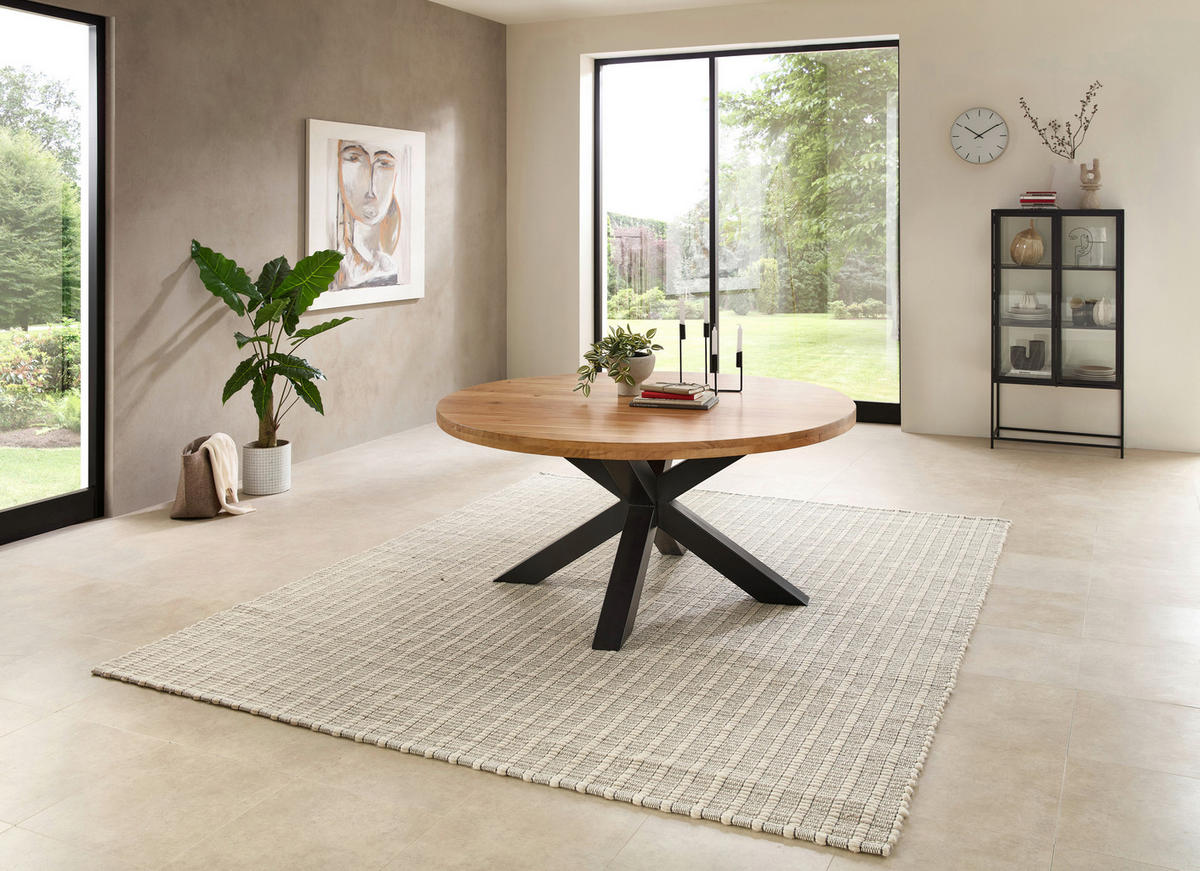 ESSTISCH in Holz, Metall 160/160/75 cm   - Schwarz/Akaziefarben, Modern, Holz/Metall (160/160/75cm) - Livetastic