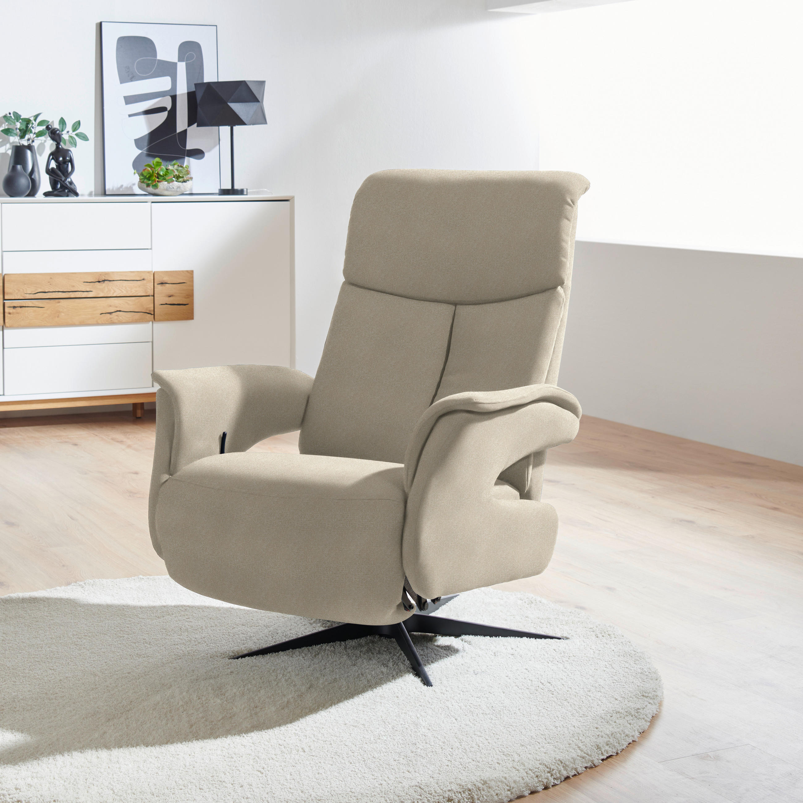 RELAXSESSEL in Textil Beige  - Beige/Schwarz, Design, Textil/Metall (78/101/88cm) - Welnova