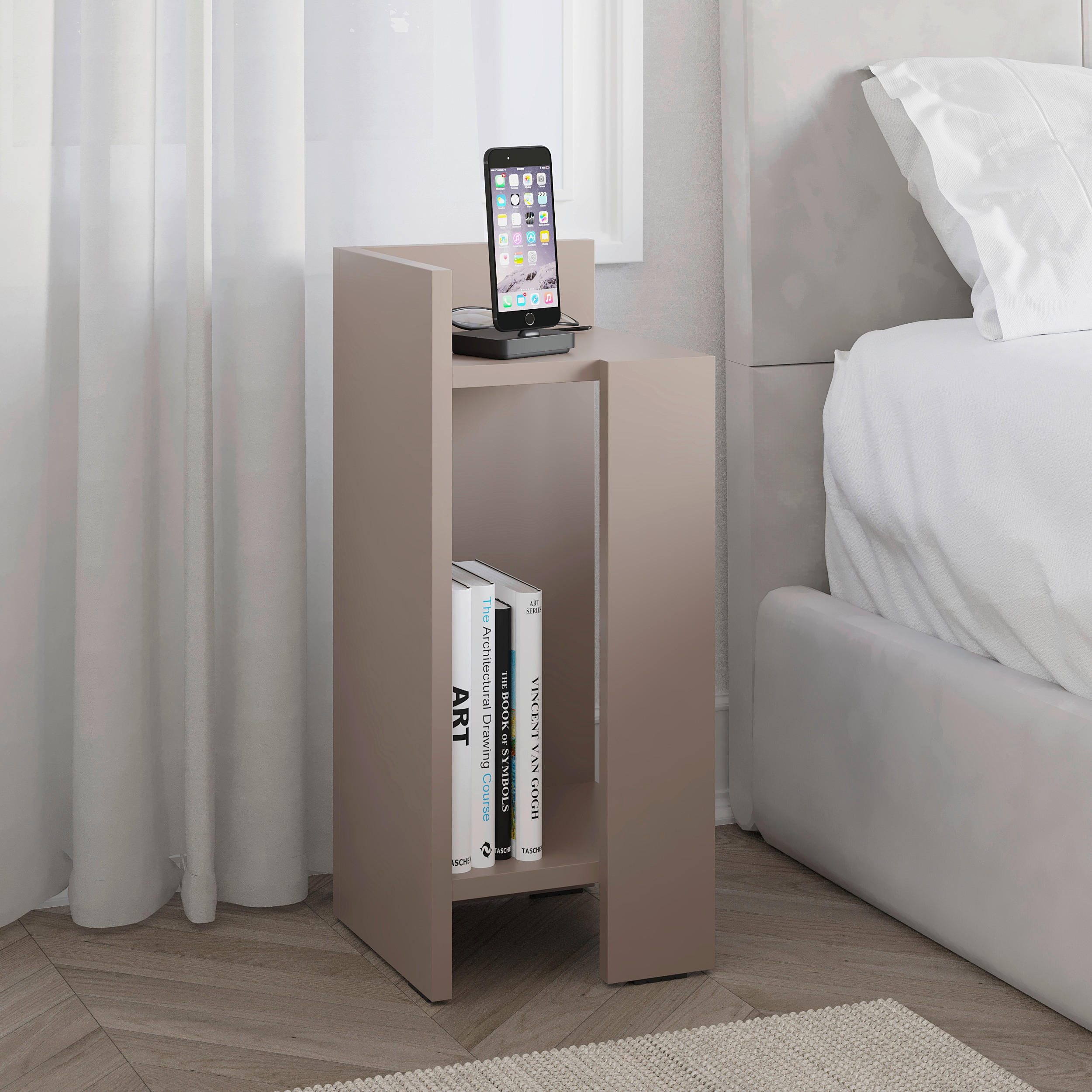 NATTDUKSBORD i beige  - beige, Design, trämaterial (27/60/25cm) - Livetastic