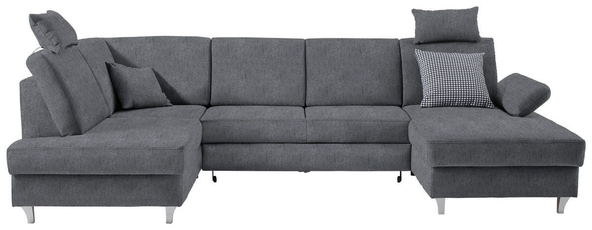 WOHNLANDSCHAFT Struktur Anthrazit  - Anthrazit/Silberfarben, Konventionell, Holz/Textil (186/322/167cm) - Cantus