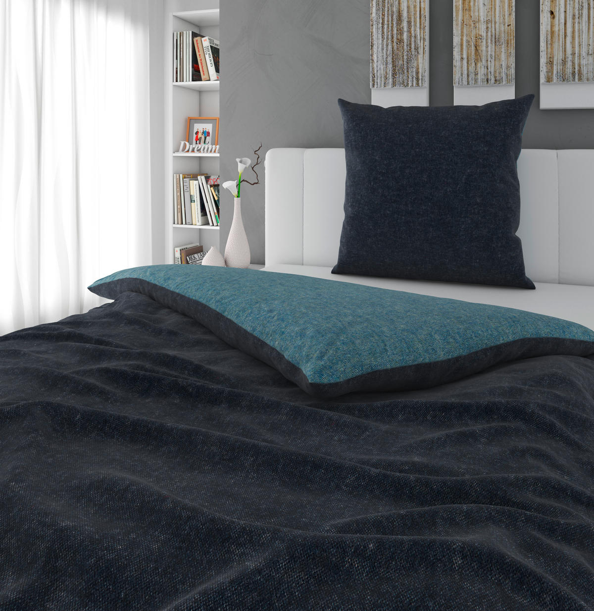 WENDEBETTWÄSCHE 2-teilig Flanell 135/200 cm  - Blau, Basics, Textil (135/200cm) - Novel