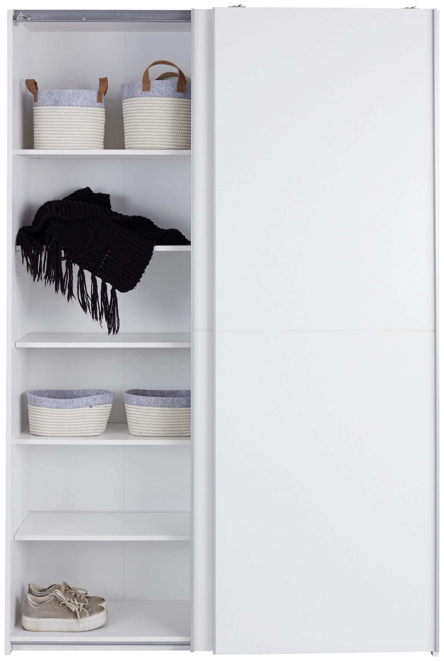 GARDEROB MED SKJUTDÖRRAR 125/195,5/38 cm 2-dörrar - vit/aluminiumfärg, Klassisk, trämaterial (125/195,5/38cm) - Carryhome