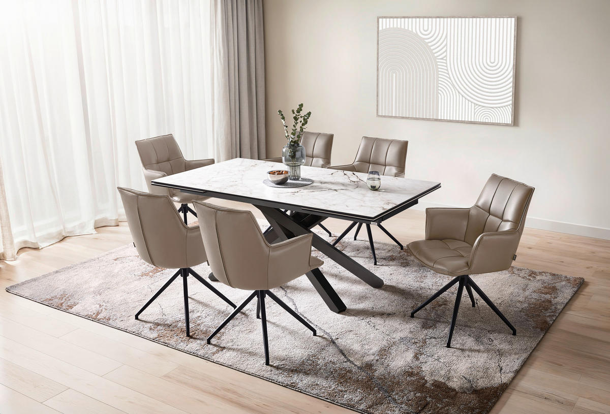 ESSTISCH 180-280/98/76 cm  Metall, Glas, Keramik ausziehbar rechteckig Weiß, Edelstahlfarben  - Edelstahlfarben/Weiß, Design, Glas/Keramik (180-280/98/76cm) - Novel