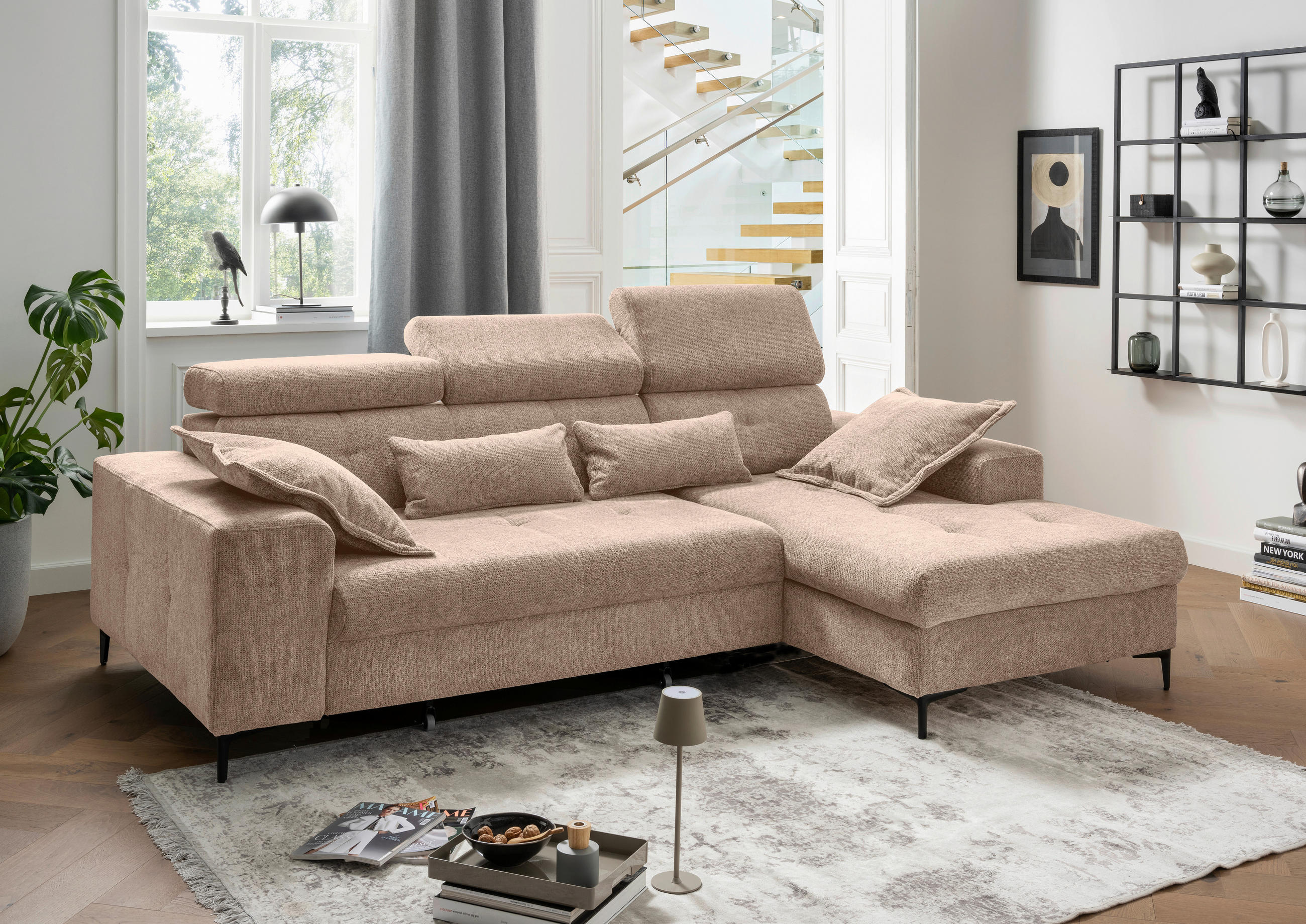 ECKSOFA Chenille Hellbraun  - Hellbraun/Schwarz, Basics, Textil/Metall (270/186cm) - Livetastic
