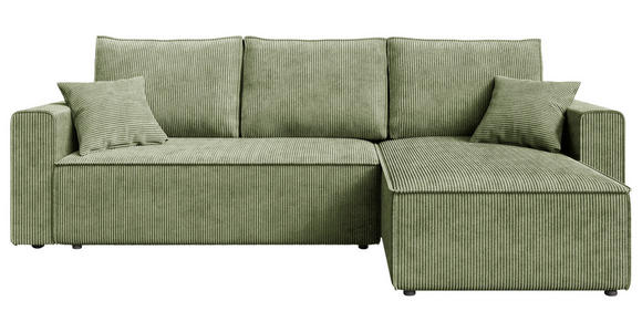 ECKSOFA in Cord Salbeigrün  - Salbeigrün/Schwarz, KONVENTIONELL, Kunststoff/Textil (232/143cm) - Carryhome