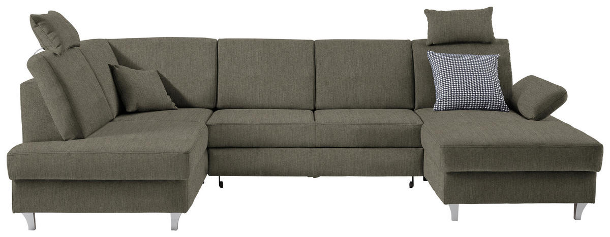 WOHNLANDSCHAFT in Struktur Braun  - Silberfarben/Braun, KONVENTIONELL, Holz/Textil (186/322/167cm) - Cantus