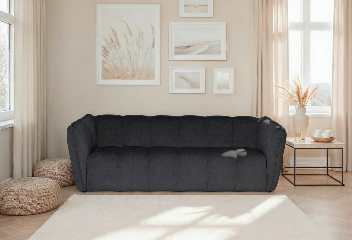 3-SITZER-SOFA LIVOLI Chenille Grau  - Schwarz/Grau, Design, Kunststoff/Textil (217/70/94cm) - MID.YOU