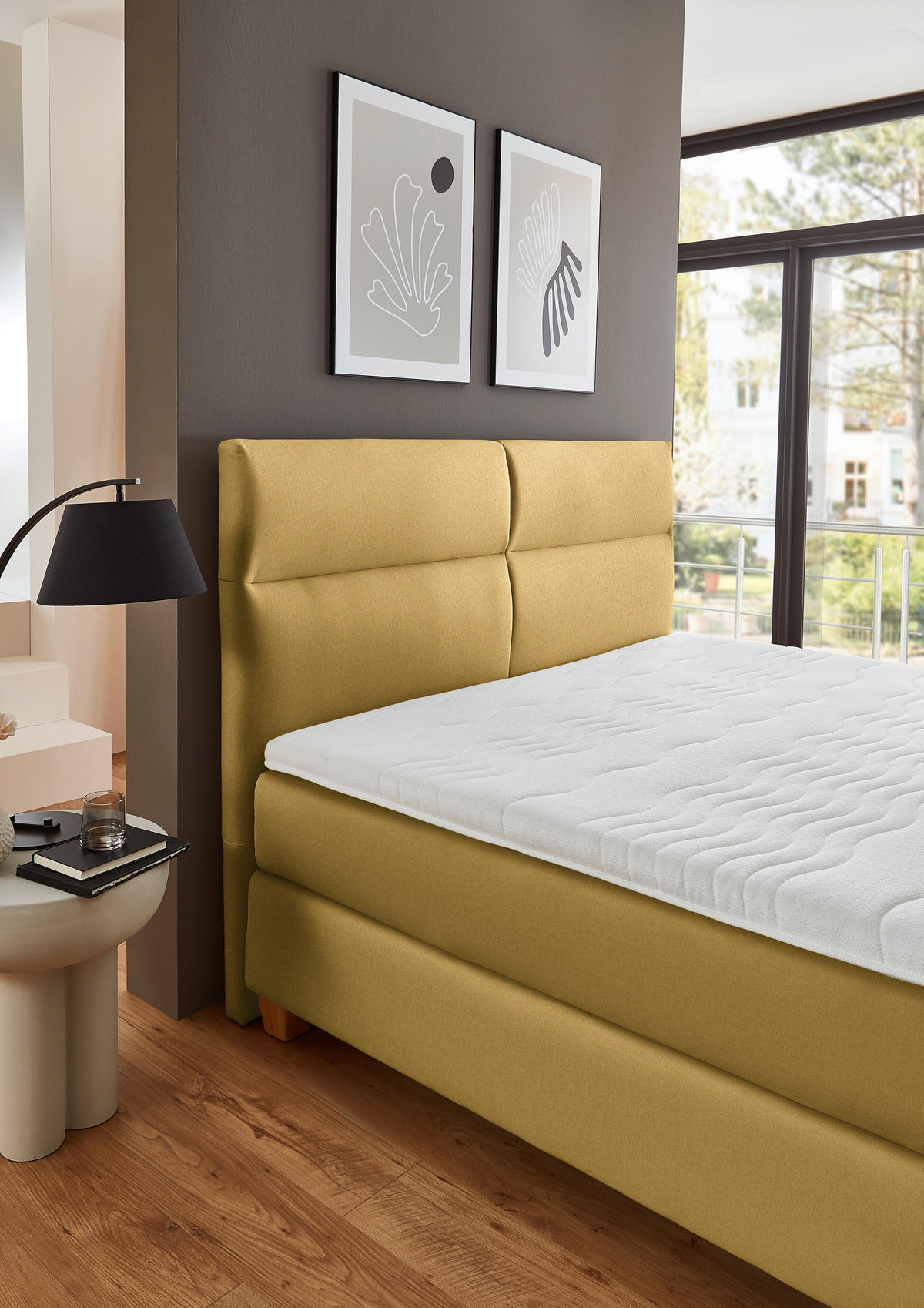 BOXSPRINGBETT 180/200 cm  in Currygelb  - Currygelb/Naturfarben, MODERN, Holz/Textil (180/200cm) - Beldomo - Sleep