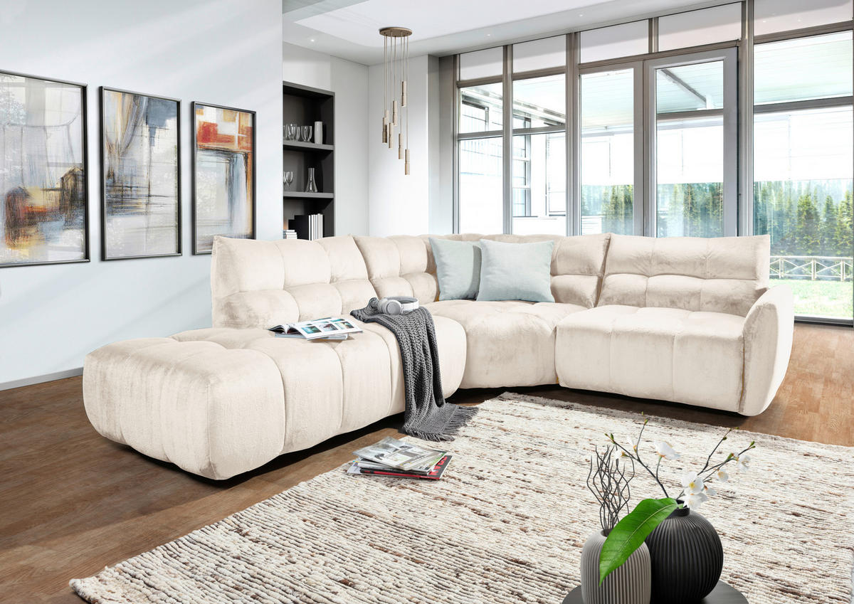 ECKSOFA Beige Flachgewebe  - Beige/Schwarz, MODERN, Kunststoff/Textil (275/235cm) - Landscape