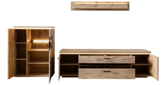 WOHNWAND 3-teilig  in Eichefarben  310/181/50 cm  - Eichefarben/Anthrazit, KONVENTIONELL, Glas/Holzwerkstoff (310/181/50cm) - Cantus