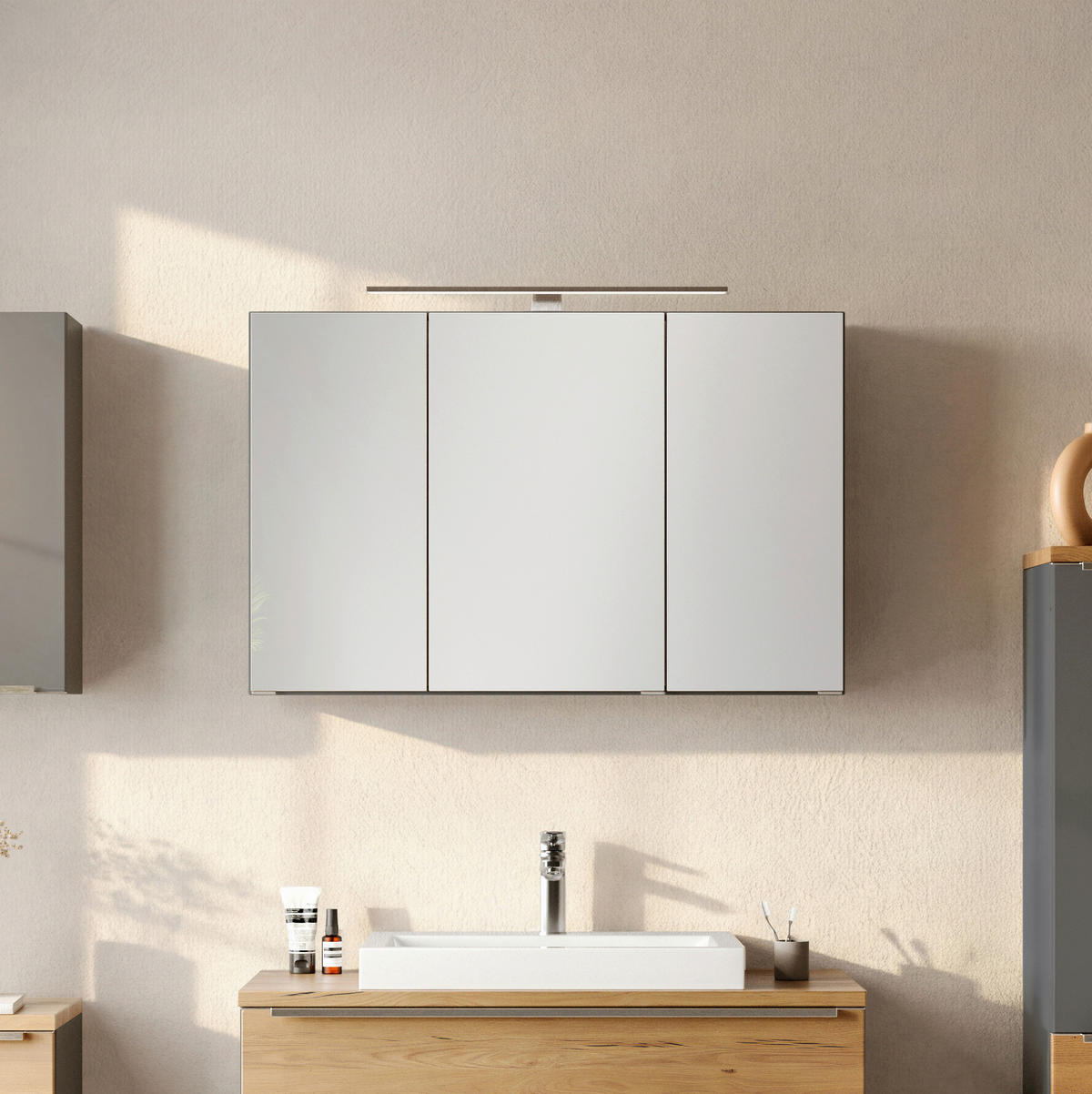 SPIEGELSCHRANK 100/64/20 cm  - Wildeiche/Edelstahlfarben, Trend, Glas/Holzwerkstoff (100/64/20cm) - Held