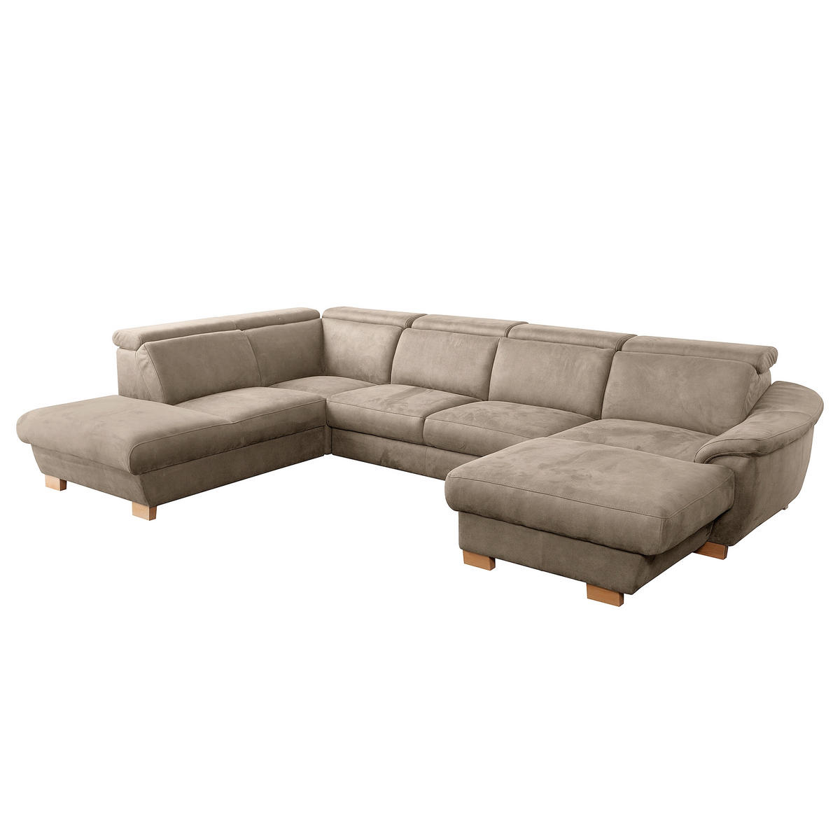 WOHNLANDSCHAFT Mikrofaser Taupe  - Taupe/Naturfarben, Design, Holz/Textil (273/347/238cm) - Livetastic