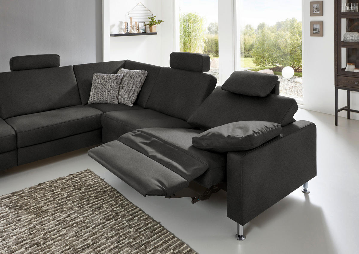 ECKSOFA in Mikrofaser Anthrazit  - Anthrazit/Alufarben, Design, Textil/Metall (242/275cm) - Dieter Knoll