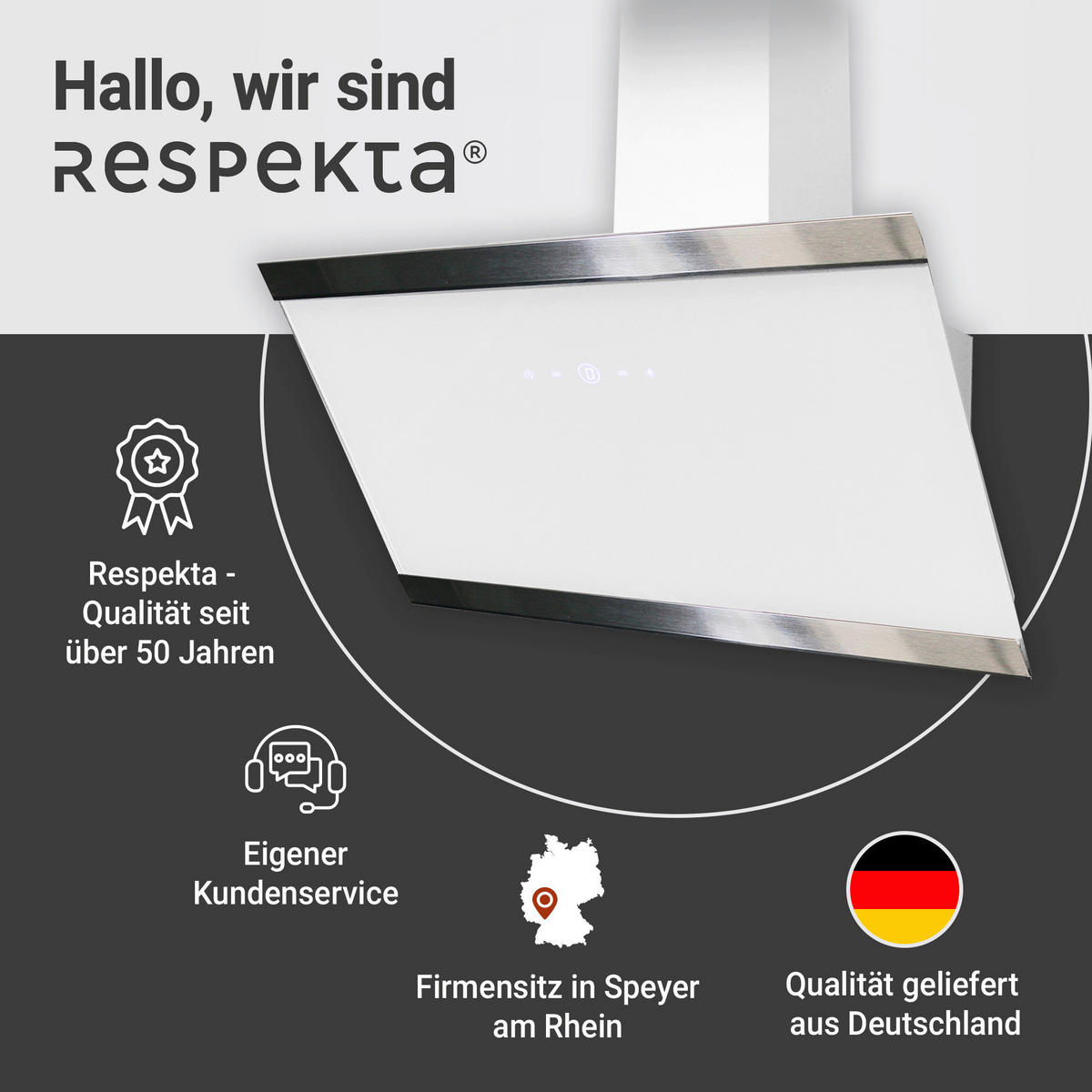 DUNSTABZUGSHAUBE CH89090W  - Weiß, Trend, Glas/Metall (89,5/74,2-109,2/38,5cm) - Respekta