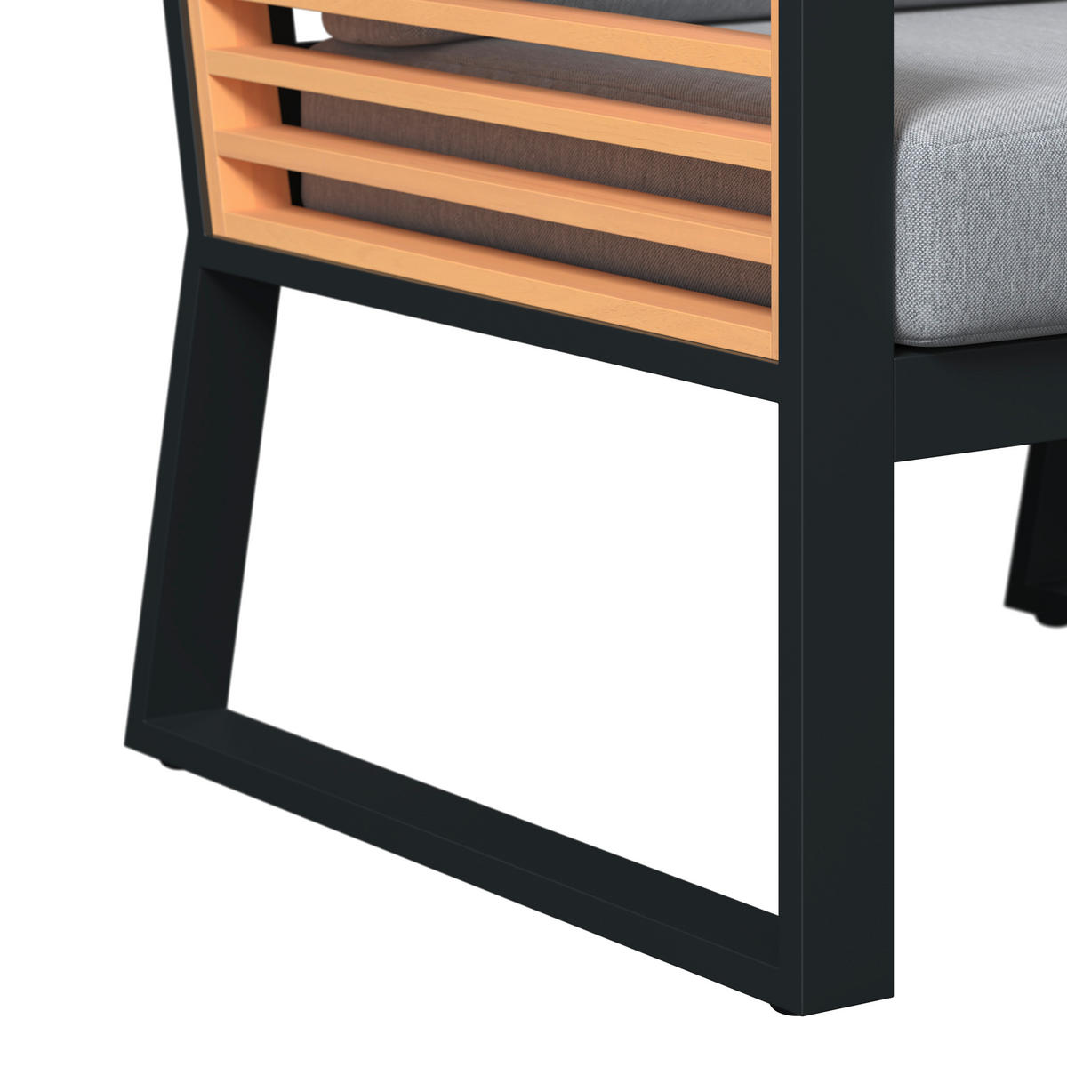 LOUNGEGARNITUR 4-teilig   207/76/85 cm Teakholz Aluminium  - Schwarz/Teakfarben, MODERN, Holz/Textil (207/76/85cm) - Ambia Garden