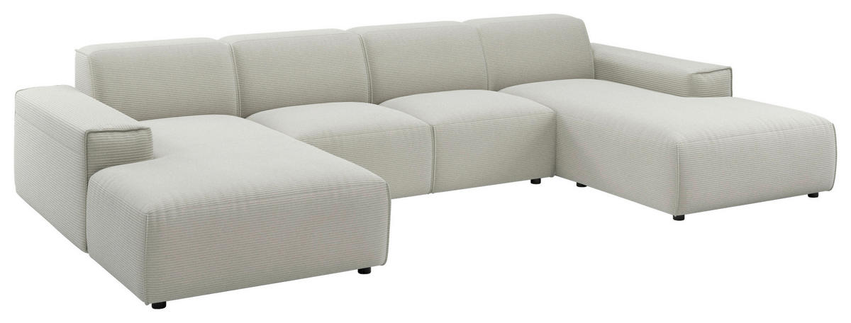 WOHNLANDSCHAFT Hellgrau Cord  - Hellgrau/Schwarz, MODERN, Kunststoff/Textil (189/340/189cm) - Pure Home Lifestyle