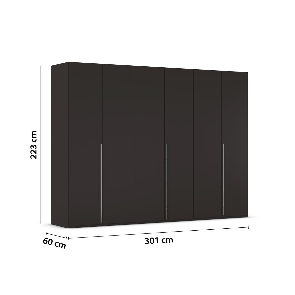 DREHTÜRENSCHRANK 301/223/60 cm 6-türig Schwarz  - Chromfarben/Schwarz, Design, Holzwerkstoff/Metall (301/223/60cm) - home24