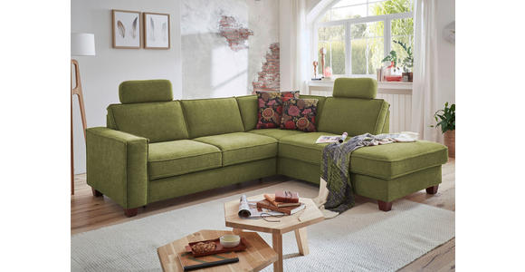 ECKSOFA Dunkelgrün Chenille, Flachgewebe  - Dunkelgrün/Nussbaumfarben, KONVENTIONELL, Holz/Textil (236/213cm) - Cantus