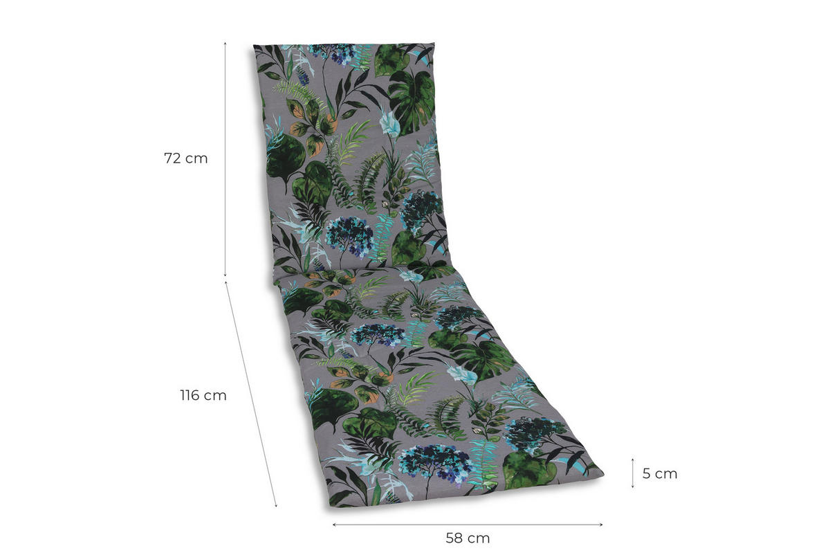 NAPOZÓÁGYPÁRNA antracit, zöld levelek  - antracit/zöld, Konventionell, textil (58/5/188cm)