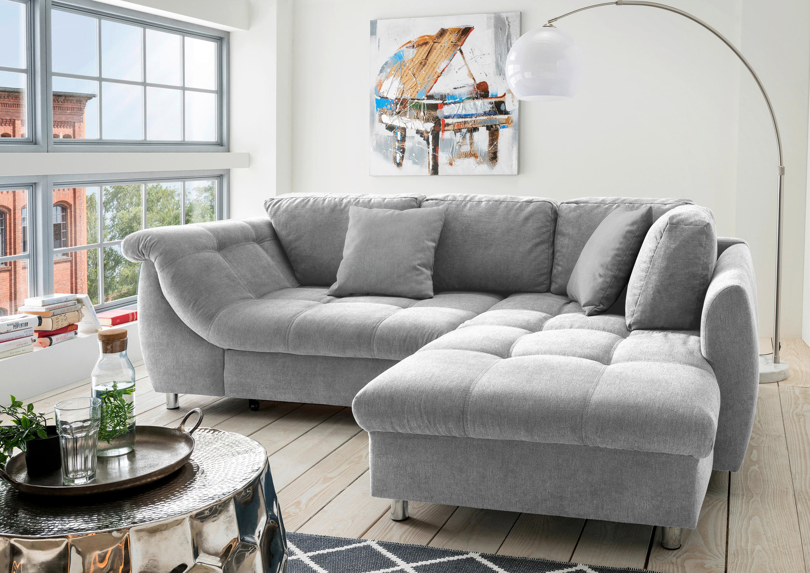 ECKSOFA Grau Mikrofaser  - Chromfarben/Grau, Design, Textil (250/190cm) - Livetastic