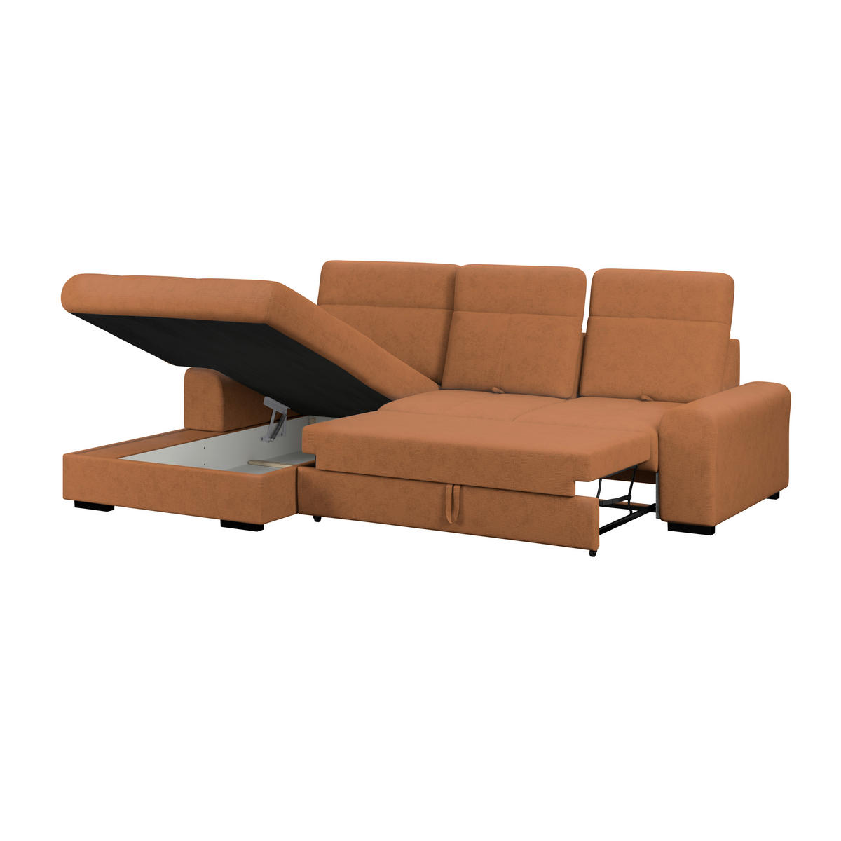 ECKSOFA Terracotta Chenille Rücken echt, Kopfteilverstellung  - Terracotta/Schwarz, KONVENTIONELL, Holz/Textil (203/286cm) - MID.YOU