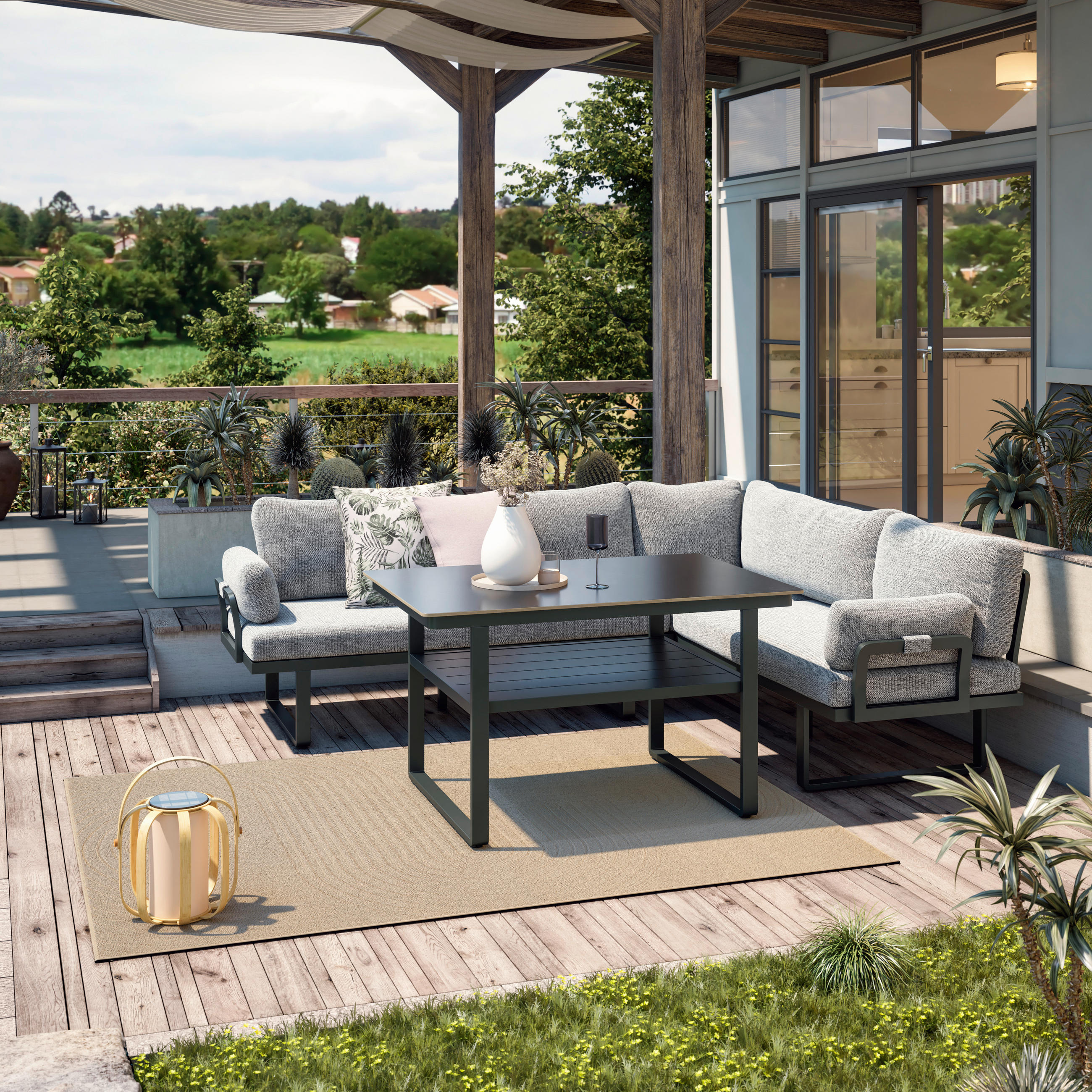 DINING-LOUNGESET 3-teilig  - Dunkelgrau/Anthrazit, Design, Textil/Stein (202/236cm) - Dieter Knoll