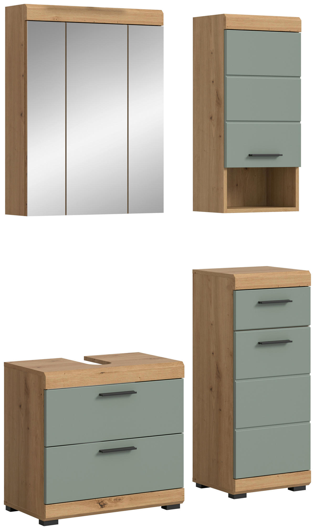 BADEZIMMER 4-teilig  in 97 cm  - Salbeigrün/Schwarz, Modern, Glas/Holzwerkstoff (97cm) - MID.YOU